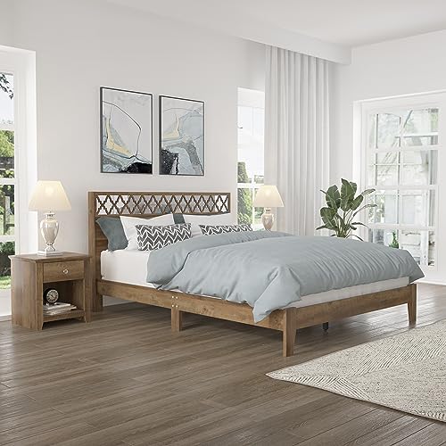 Galano Aideliz Queen Platform Bed Frame with Headboard and Wooden Slats Support, Mattress Foundation, No Box Spring Needed, 64.17" D x 85.31" W x 40.16" H, Knotty Oak