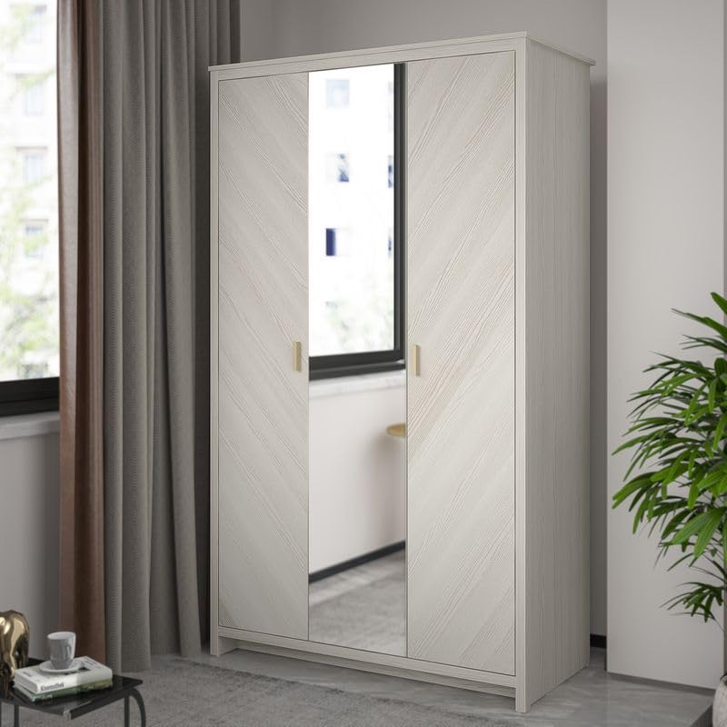 Galano Bonny 2 Door Wardrobe with Mirror - Stylish & Sturdy Wardrobe with Bar Gold Handle - Bedroom Furniture Unit with Hanging Rail Storage (Oslo Oak)