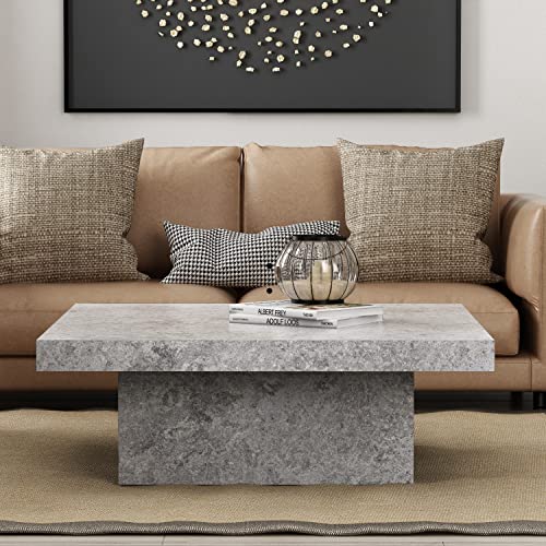 Galano Carmelo Coffee Table - Granite Design Table for Living Room - Natural Distressed Finish Texture - Square Wood Modern - Easy Assembly - Grey Stone