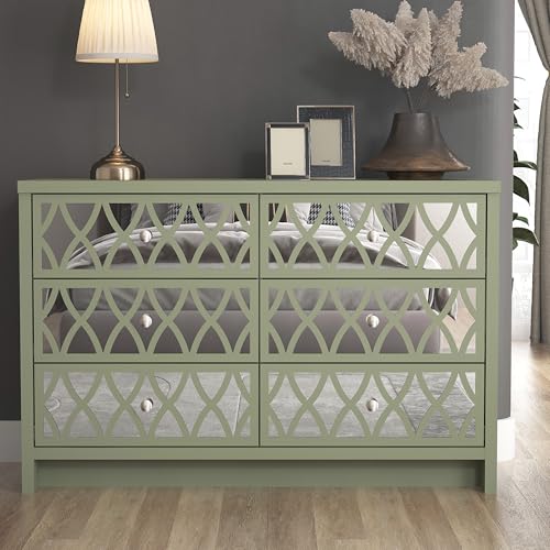 Galano Iris 3+3 Drawer Chest - Wide Modern Cabinet with Multi Drawers - Organizers and Storage for Bedroom – Console for Entryway - Hallway or Living Room (Sage Green)