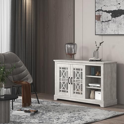 Galano Isadora 2 Door Sideboard with Shelves, Farmhouse Buffet Cabinet, Rustic Storage Cabinet, Coffee Bar for Dining Room, Kitchen, Hallway and Living Room, Dusty Grey Oak