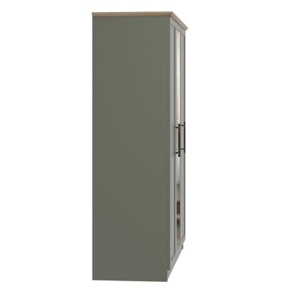 Galano Cleverton 3 Door Wardrobe with Mirror - Stylish & Sturdy Wardrobe with Bar Gold Metal Handle - Bedroom Furniture Unit with Hanging Rail Storage (Dark Green/Oak)