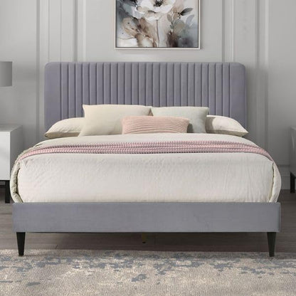 Galano Newry Upholstered Double Bed - Stylish Fabric Bedframe with Headboard - Sturdy Bedframe for Adult with Wooden Slat Support - Easy Assembly (Grey)