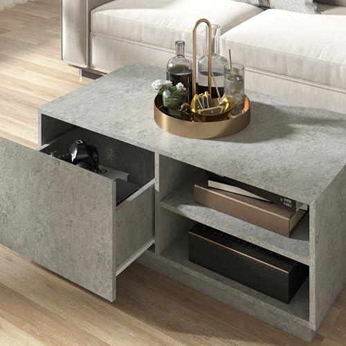 Galano paxton Coffee Table - 1 Drawer 2 Open Shelves Storage Unit - Rectangular Living Room Table with Storage