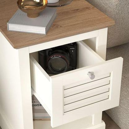 Galano Milan 1 Drawer Bedside Table - Stylish Side Table with Storage - Storage Cabinet for Hallway - Entryway or Bedroom (Pearl White Oak)