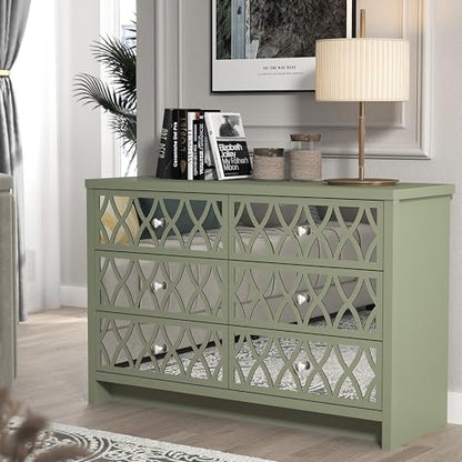 Galano Iris 3+3 Drawer Chest - Wide Modern Cabinet with Multi Drawers - Organizers and Storage for Bedroom – Console for Entryway - Hallway or Living Room (Sage Green)