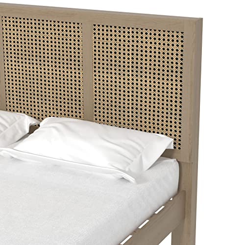 Galano Ozzie Doppelbett, stilvolles Rattandesign für Holzbettrahmen mit Kopfteil, stabiler Bettrahmen für Erwachsene mit Holzlattenunterstützung