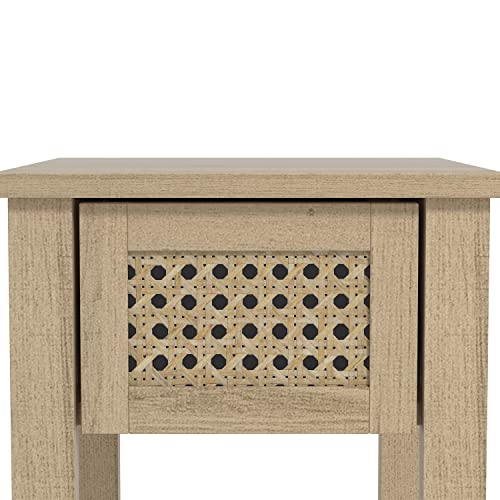 Galano Gio Bedside Table - Stylish Bedside with Rattan Effect - Slim Bedside Table - Side Table with Storage - Organizers and Storage Cabinet for Hallway - Entryway or Bedroom - Oslo Oak