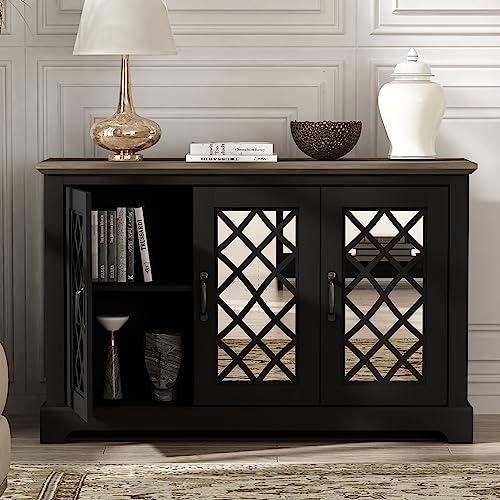 Galano Millicent 2 Door Sideboard with Shelves, Farmhouse Buffet Cabinet, Rustic Storage Cabinet, Coffee Bar for Dining Room, Kitchen, Hallway and Living Room, Mexican Grey