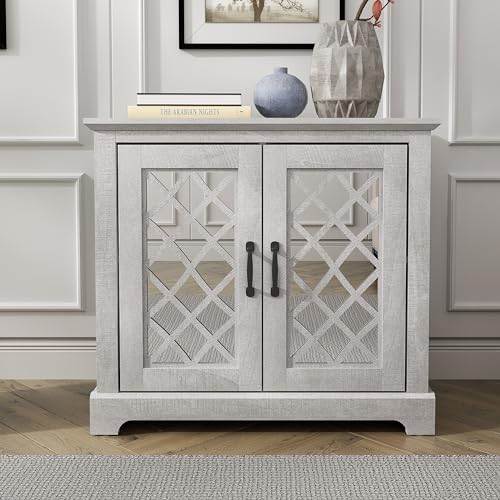 Galano Millicent Sideboard mit 2 Türen – Buffets &amp; Sideboards – Lagerschrank – Buffetschrank – Akzentschrank – Anrichte für Wohnzimmer – Acrylspiegel – Mexikanisches Grau