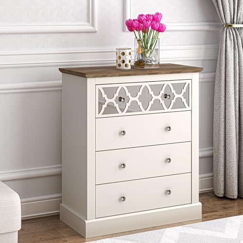 Galano Sufly 4 Drawer Chest - Chest of Drawers with Storage as Bedroom Furniture - Closet Organizers and Storage Cabinet for Hallway, Entryway - Ivory/Oak