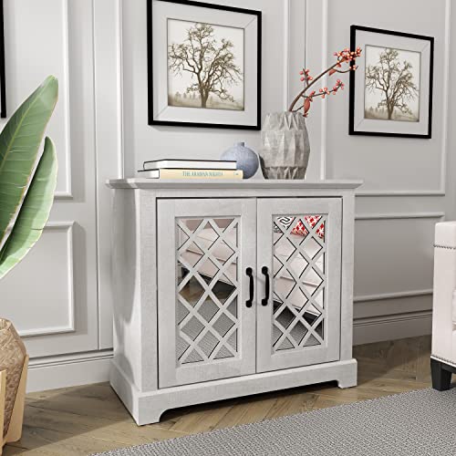 Galano Millicent 2 Door Sideboard - Buffets & Sideboards - Storage Cabinet - Buffet Cabinet - Accent Cabinet - Credenza for Living Room - Acrylic Mirror - Mexican Grey