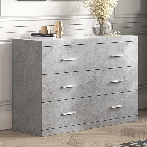 Galano Carmelo 6 Drawer Dresser (Interlock) Chest for Bedroom Drawer Organizer Deep Drawers Clothes Storage Marble Design 16.26" D x 46.46" W x 31.73" H Concrete Cool Grey