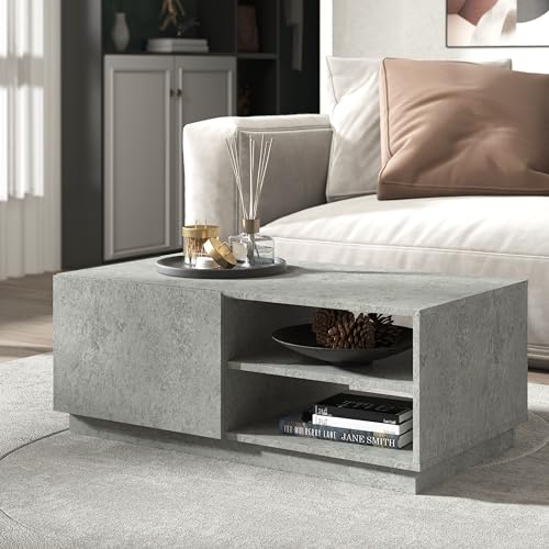 Galano paxton Coffee Table - 1 Drawer 2 Open Shelves Storage Unit - Rectangular Living Room Table with Storage