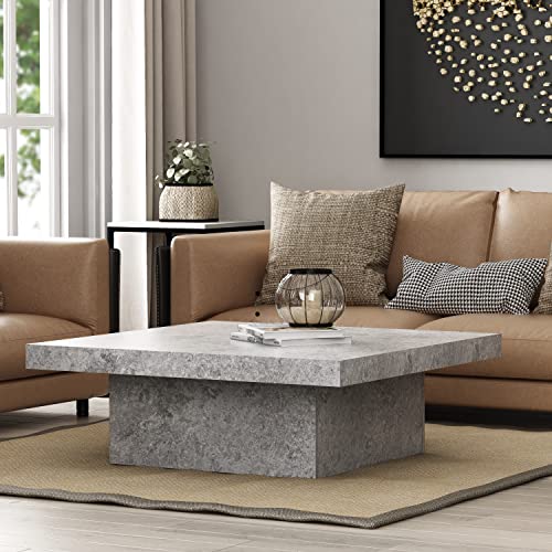 Galano Carmelo Coffee Table - Granite Design Table for Living Room - Natural Distressed Finish Texture - Square Wood Modern - Easy Assembly - Grey Stone