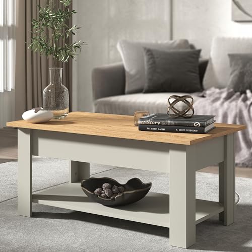 Galano Brixburn Coffee Table - Modern Distressed Oak Finish - Storage Cabinet for Entryway - Foyer - Living Room - Space Saving