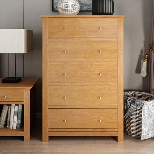 Galano Genoa 5 Drawer Dresser Wooden Dresser with Large Capacity Storage Chest of Drawers Modern Bedroom Furniture Design 17.13" D x 30.39" W x 46.22" H Dusty Grey Oak