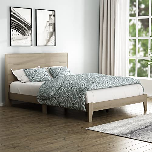 Galano Payne Wood Platform Queen Bed Frame with Headboard, Mattress Foundation with Wood Slat Support, No Box Spring Needed, 64.17" D x 85.31" W x 40.15" H, Oslo Oak