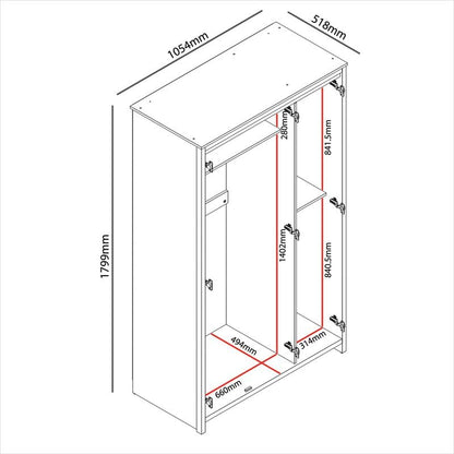 Galano Bonny 2 Door Wardrobe with Mirror - Stylish & Sturdy Wardrobe with Bar Gold Handle - Bedroom Furniture Unit with Hanging Rail Storage (Oslo Oak)