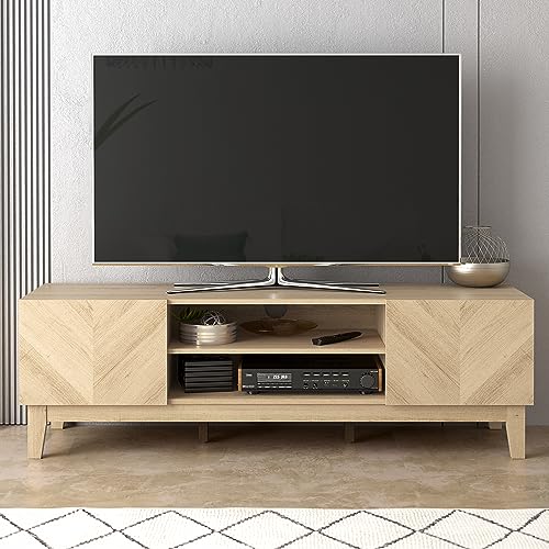 Galano Hanwell 2 Door TV Unit, Entertainment Centre for up to 65" TV, 139cm TV Unit with 2 Doors, TV Stand Cabinet for Living Room, Large Storage