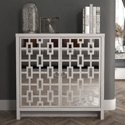 Galano Mollison 2 Door Sideboard - Moden Laser Cut Pattern with Acrylic Mirror Storage Cabinet for Living Room, Bedroom, or Kitchen (Royal Walnut)