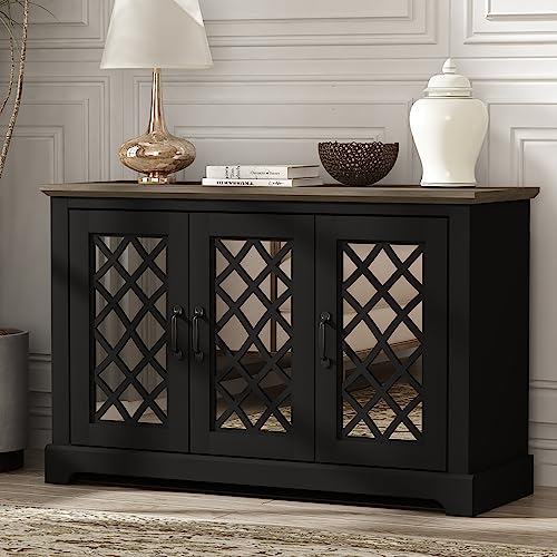 Galano Millicent 2 Door Sideboard with Shelves, Farmhouse Buffet Cabinet, Rustic Storage Cabinet, Coffee Bar for Dining Room, Kitchen, Hallway and Living Room, Mexican Grey