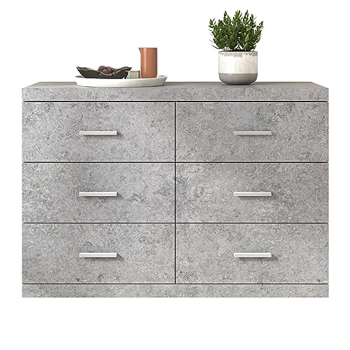 Galano Carmelo 6 Drawer Dresser (Interlock) Chest for Bedroom Drawer Organizer Deep Drawers Clothes Storage Marble Design 16.26" D x 46.46" W x 31.73" H Concrete Cool Grey