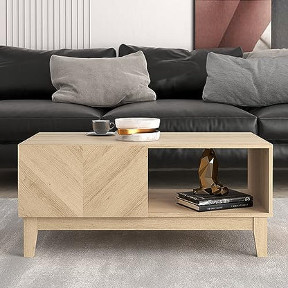 Galano Hanwell Coffee Table - Stylish Storage Cabinet with Fishborne Effect - Engineered Wood Storage Cabinet, Rectangular Living Room Table with Storage (Oslo Oak)