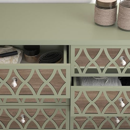 Galano Iris 3+3 Drawer Chest - Wide Modern Cabinet with Multi Drawers - Organizers and Storage for Bedroom – Console for Entryway - Hallway or Living Room (Sage Green)