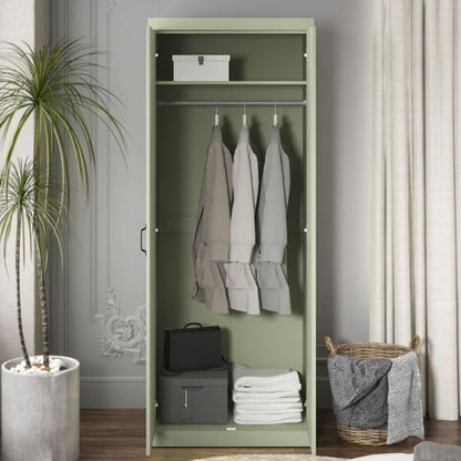 Galano Allington 2 Door Wardrobe with Mirror - Stylish & Sturdy Wardrobe - Bedrrom Furniture with Hanging Rail Storage (Light Green)