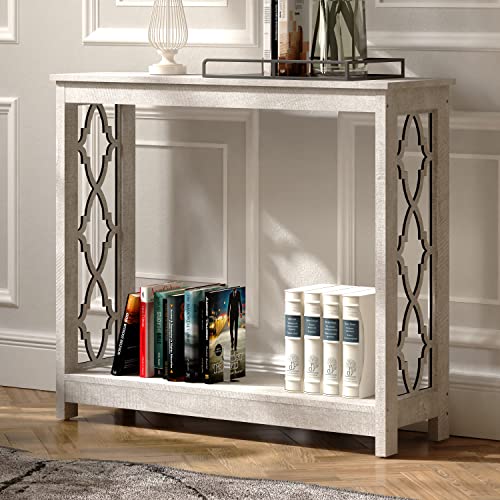 Galano Heron Square Coffee Table - Modern Distressed Oak Finish - Bookshelf Cabinet for Hallway - Entryway - Foyer or Living Room (Knotty Oak)