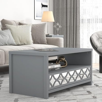 Galano Iris Coffee Table with Drawer - Modern Mirrord Effect Coffee Table - Storage Cabinet for Entryway - Foyer - Living Room - Space Saving (White)