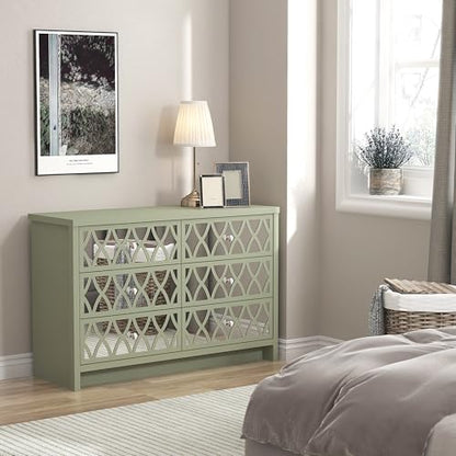 Galano Iris 3+3 Drawer Chest - Wide Modern Cabinet with Multi Drawers - Organizers and Storage for Bedroom – Console for Entryway - Hallway or Living Room (Sage Green)