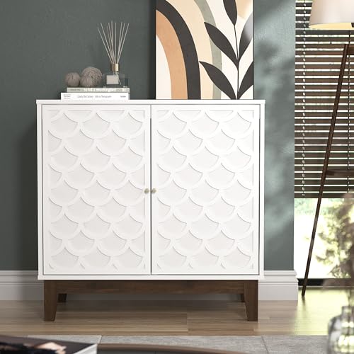 Galano Trafford 2 Door Sideboard - Storage Drawer Cabinet for Living Room, Bedroom, or Kitchen (Trafford, White)