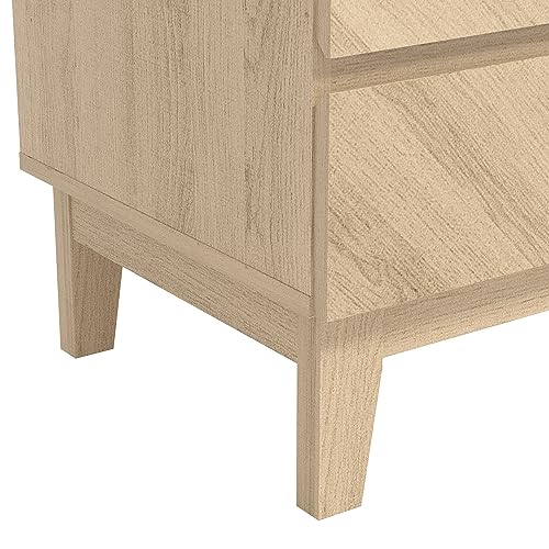 Galano Hanwell 2 Drawer Side Table, Stylish Fishborne Design End Table with Drawer Open Shelf Stable Sturdy Engineered Wooden Nightstand Storage for Small Spaces/Living Room/Bedroom