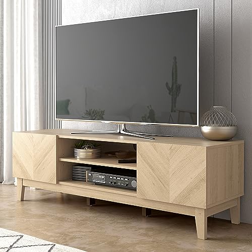 Galano Hanwell 2 Door TV Unit, Entertainment Centre for up to 65" TV, 139cm TV Unit with 2 Doors, TV Stand Cabinet for Living Room, Large Storage