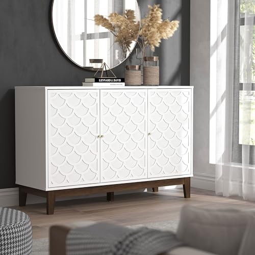 Galano Trafford Sideboard mit 3 Türen – Schubladenschrank für Wohnzimmer, Schlafzimmer oder Küche (Trafford, weiß)