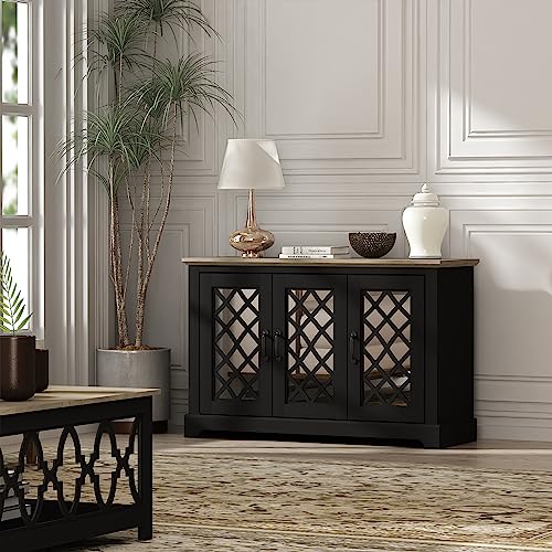 Galano Millicent 2 Door Sideboard with Shelves, Farmhouse Buffet Cabinet, Rustic Storage Cabinet, Coffee Bar for Dining Room, Kitchen, Hallway and Living Room, Mexican Grey