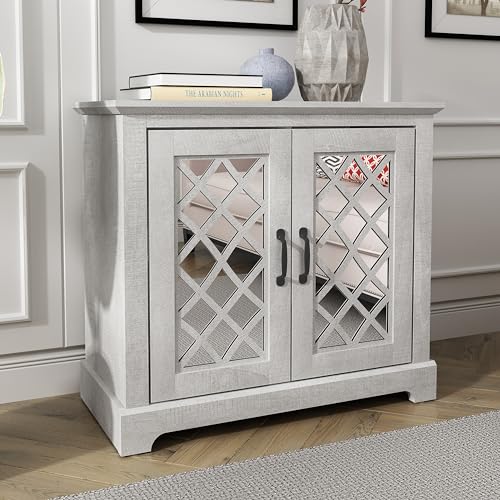 Galano Millicent 2 Door Sideboard - Buffets & Sideboards - Storage Cabinet - Buffet Cabinet - Accent Cabinet - Credenza for Living Room - Acrylic Mirror - Mexican Grey