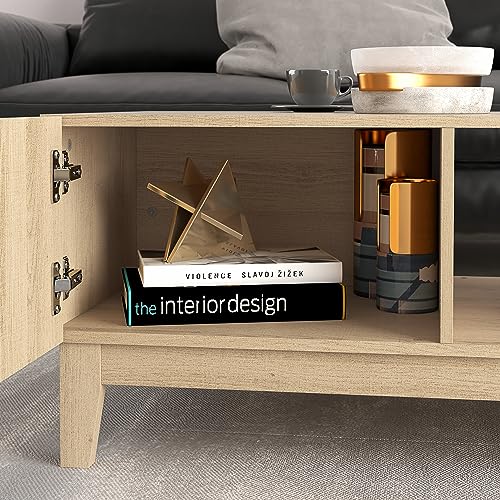 Galano Hanwell Coffee Table - Stylish Storage Cabinet with Fishborne Effect - Engineered Wood Storage Cabinet, Rectangular Living Room Table with Storage