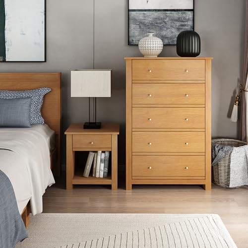 Galano Genoa 5 Drawer Dresser Wooden Dresser with Large Capacity Storage Chest of Drawers Modern Bedroom Furniture Design 17.13" D x 30.39" W x 46.22" H Dusty Grey Oak