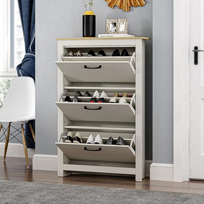 Galano Limestone 3 Door Shoe Cabinet - Slim Storage Cabinet - Organizers and Storage Cabinet for Hallway - Entryway or Living Room (Light Grey)