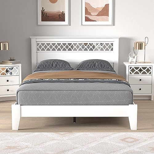 Galano Amanda Double Bed - Stylish Wooden Bedframe with Mirrored Headboard - Sturdy Bedframe for Adult - Wood Slat Support - Easy Assembly – Bedroom Furniture (Cool Grey)