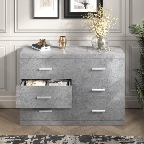 Galano Carmelo 6 Drawer Dresser (Interlock) Chest for Bedroom Drawer Organizer Deep Drawers Clothes Storage Marble Design 16.26" D x 46.46" W x 31.73" H Concrete Cool Grey