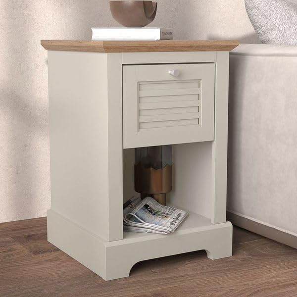 Galano Milan 1 Drawer Bedside Table - Stylish Side Table with Storage - Storage Cabinet for Hallway - Entryway or Bedroom (Pearl White Oak)