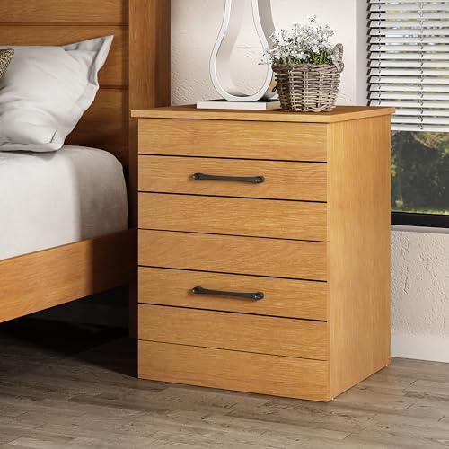 Galano Elis Nightstand Modern Side End Table with Storage for Living Room, Bedroom and Small Spaces, Bedside Tables with Solid Wood Legs, Tool-Less Assembly, Ivory Knotty Oak