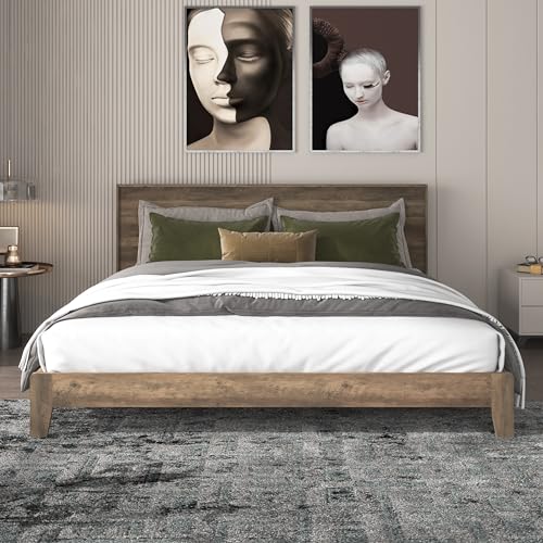 Galano Payne King Holz-Plattformbettrahmen, Massivholzfundament, Holzlattenunterstützung, kein Boxspring erforderlich, einfache Montage, 80,35" T x 85,31" B x 40,16" H, Asteiche