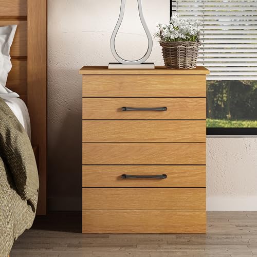 Galano Elis Nightstand Modern Side End Table with Storage for Living Room, Bedroom and Small Spaces, Bedside Tables with Solid Wood Legs, Tool-Less Assembly, Ivory Knotty Oak