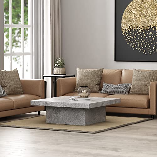 Galano Carmelo Coffee Table - Granite Design Table for Living Room - Natural Distressed Finish Texture - Square Wood Modern - Easy Assembly - Grey Stone