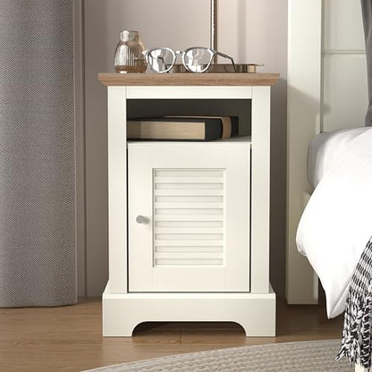 Galano Milan 1 Door Side Table with Shelf - Storage Cabinet for Hallway - Entryway - Foyer - Living Room - Bedroom - Space Saving (Ivory/Oak)